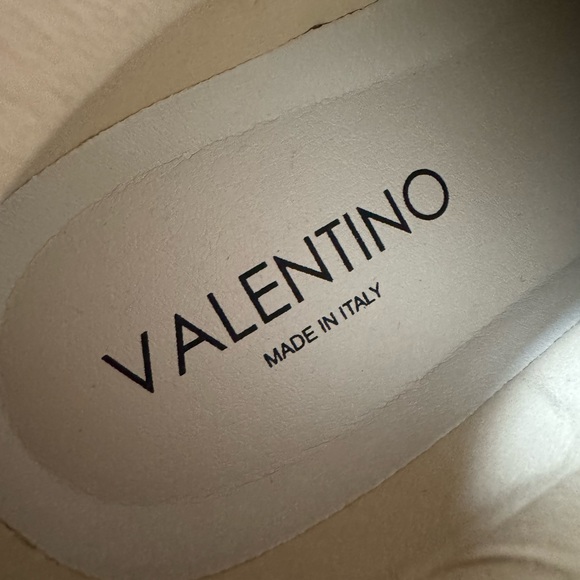 Valentino Cream & Gold Leather Slip-On Sneakers with Embellished Strap - Picture 4 of 6